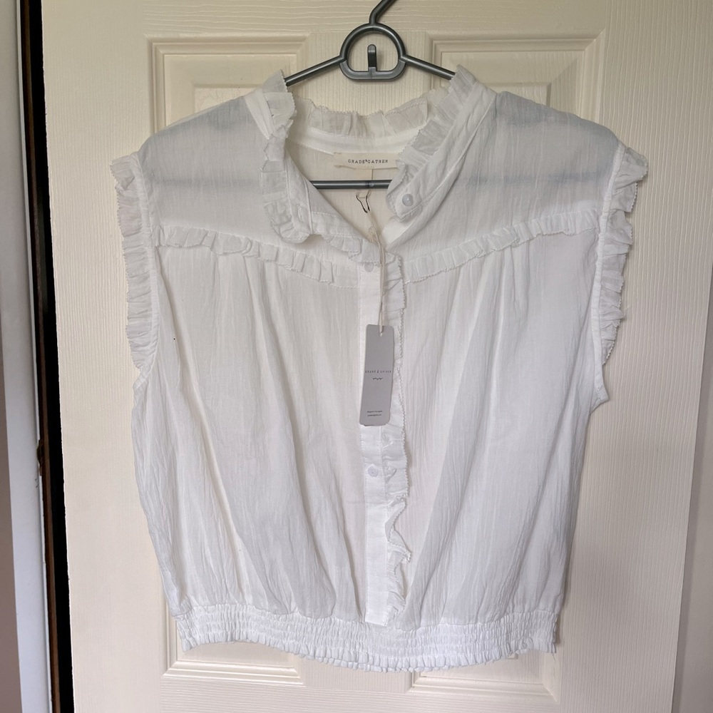 NWT Grade & Gather Sheer Ruffle Top